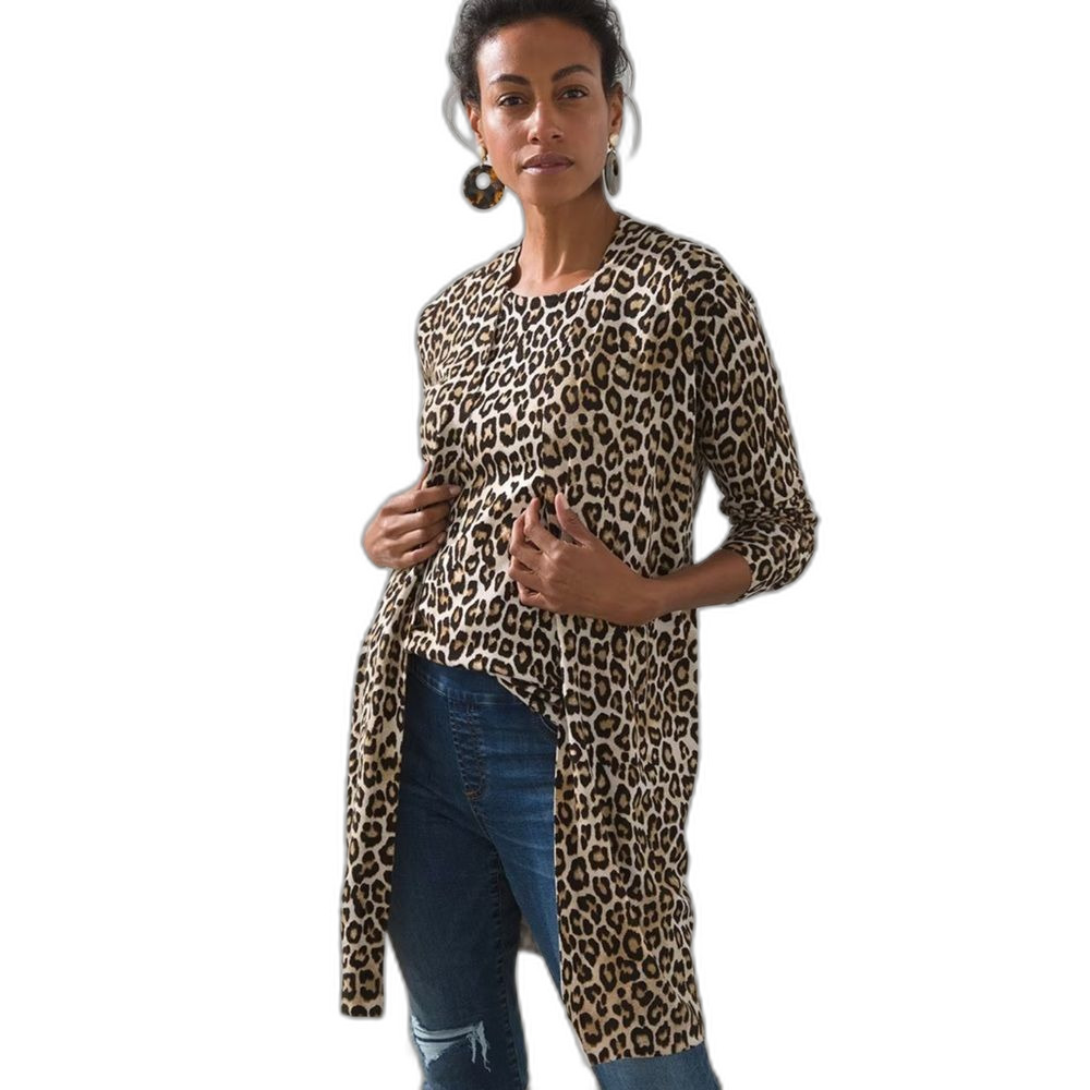 Chicos Open Front Leopard Cardigan Size Small